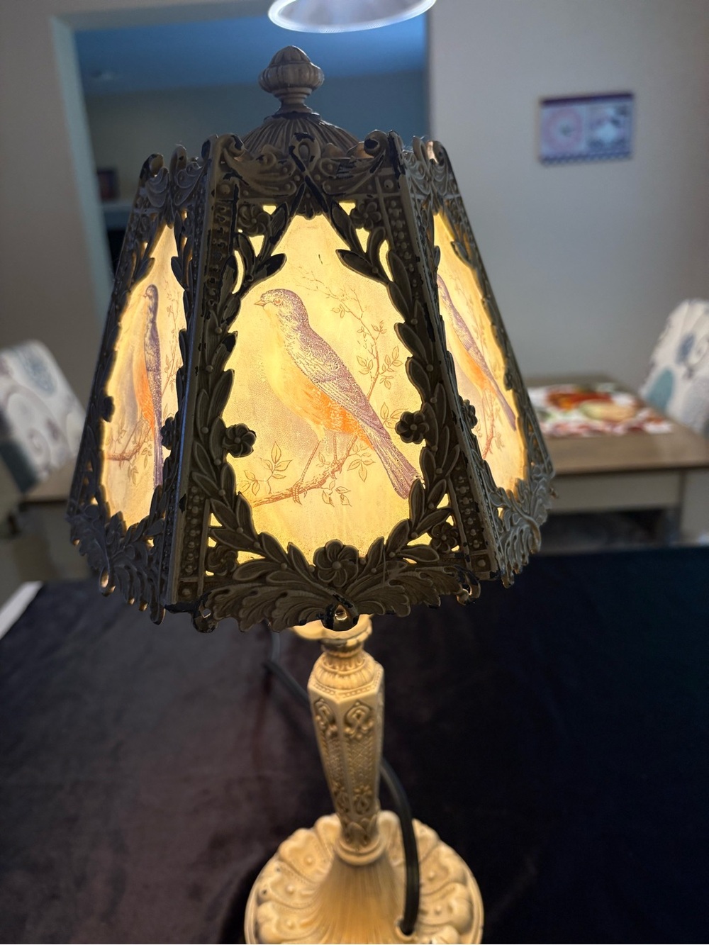Antique Cast Metal Boudoir Lamp Decorative Bird Relief / Similar Lamps Made 1920 - Picture 13 of 16
